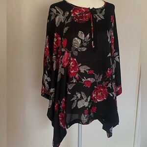 Dana Buchman Black and Red Floral Blouse